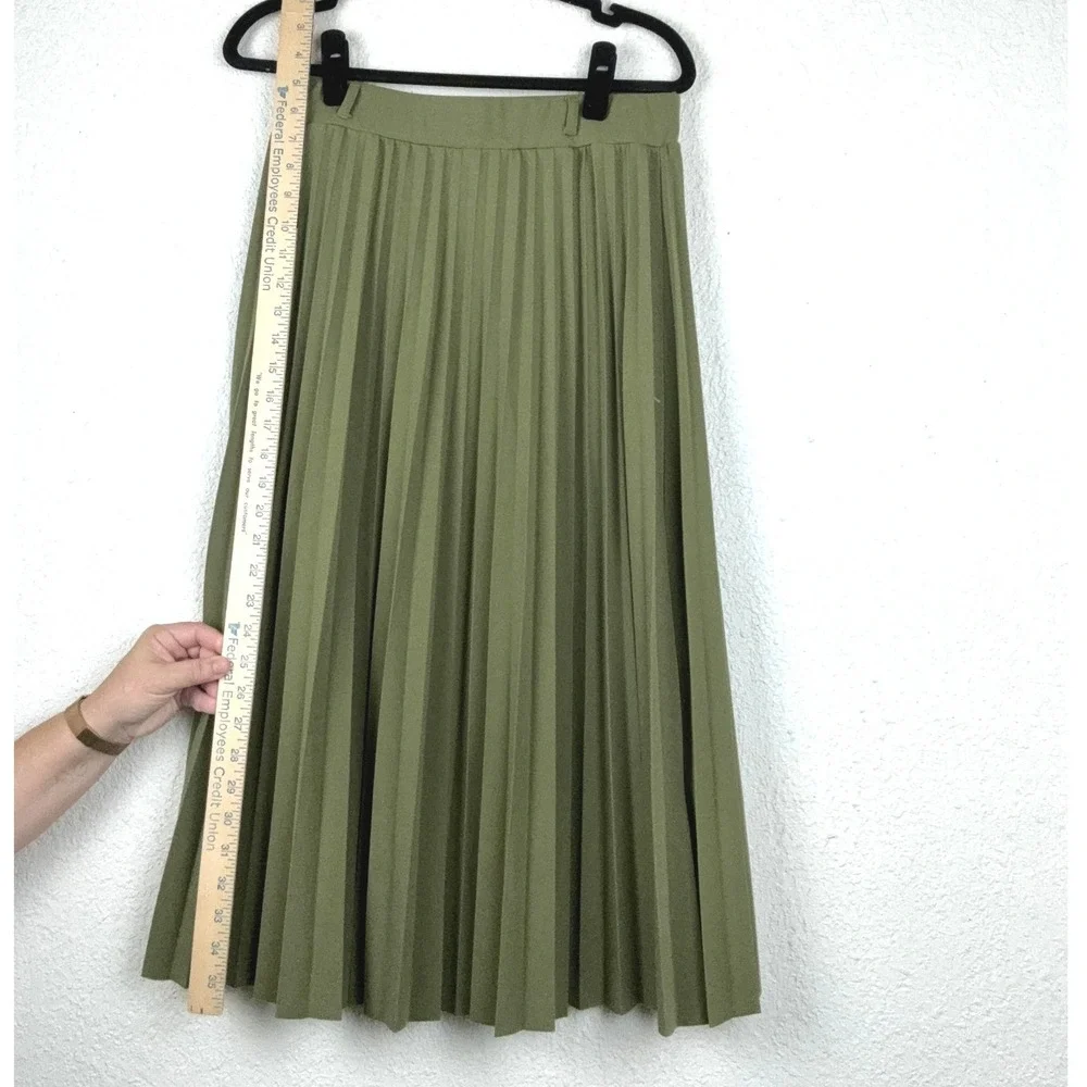 Elizabeth & Nicole Olive Green Pleated Midi Skirt - PL- Classic Academic